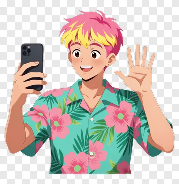 Young Man Waving While Taking Selfie PNG