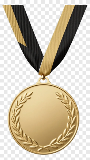 Gold Medal With Black And White Ribbon PNG
