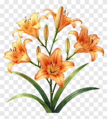 Orange Lily Blossoms With Green Leaves PNG