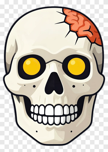 Skull With Brain And Yellow Eyes PNG