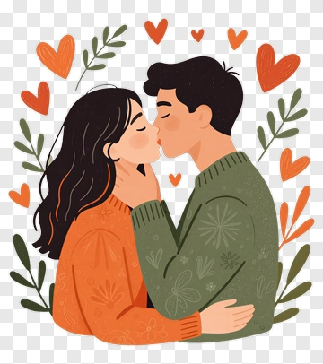Couple Kissing Surrounded By Hearts PNG