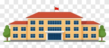 School Building With Red Roof And Flag PNG