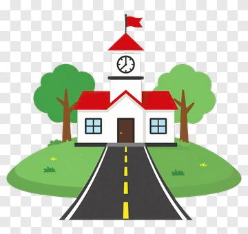 School With Clock Tower And Flag PNG