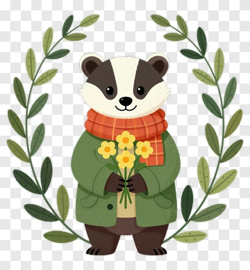 Badger Holding Yellow Flowers PNG