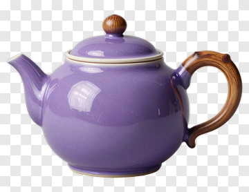 Purple Ceramic Teapot With Wooden Handle PNG