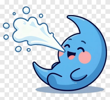 Blue Moon Character Blowing Bubble PNG