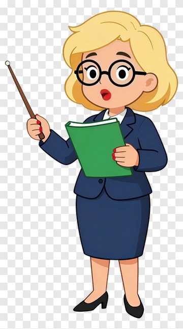 Cartoon Teacher Holding Book And Pointer PNG