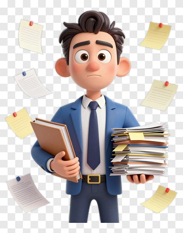 Overwhelmed Businessman With Papers PNG