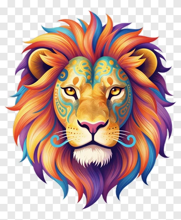 Colorful Lion Head With Ornate Design PNG