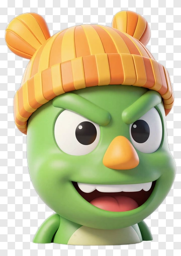 Green Cartoon Character With Striped Hat PNG