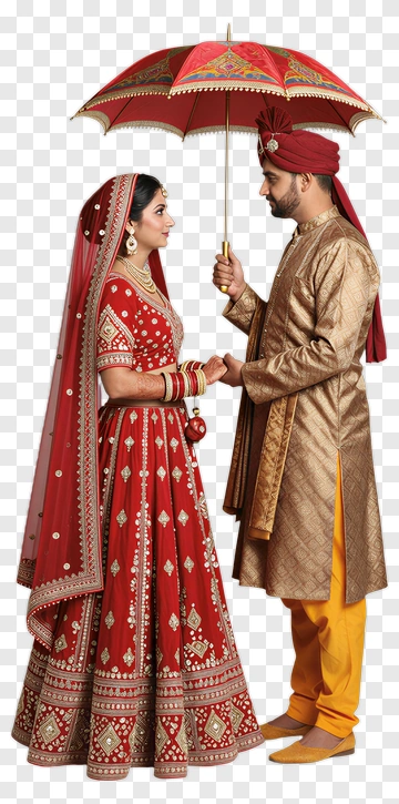 Bride And Groom Under Decorative Umbrella PNG