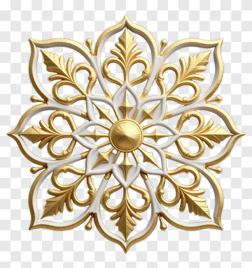 Gold And White Ornamental Floral Design PNG