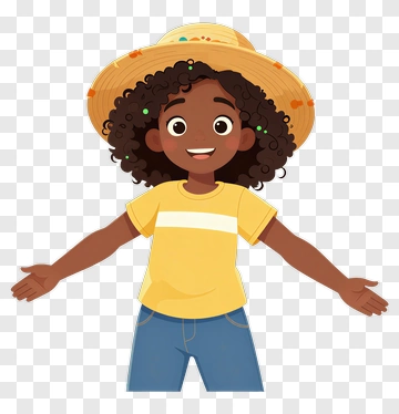 Happy Cartoon Girl With Straw Hat PNG