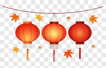Red Chinese Lanterns With Maple Leaves PNG