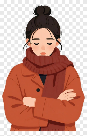 Woman In Warm Coat And Scarf PNG