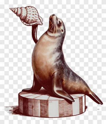 Seal Holding Conch Shell PNG