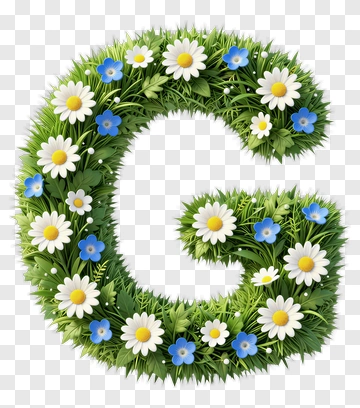Letter G Decorated With Grass And Flowers PNG