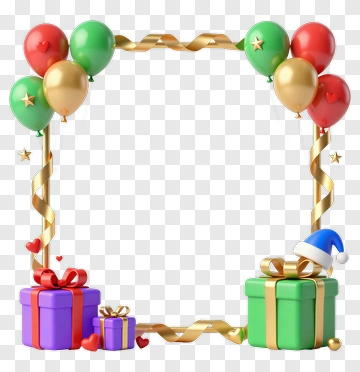 Balloon Frame With Gift Boxes And Ribbon PNG