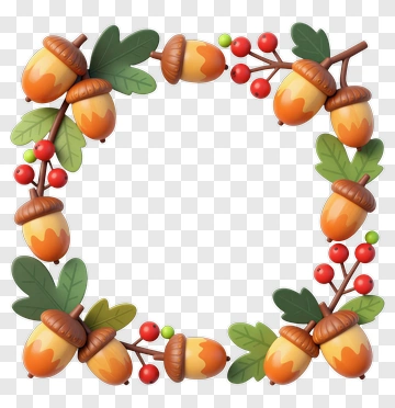 Autumn Acorn Leaf Berry Frame PNG