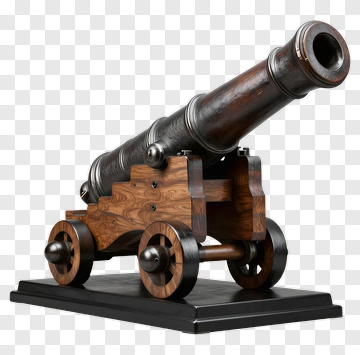 Vintage Cannon On Wooden Carriage PNG