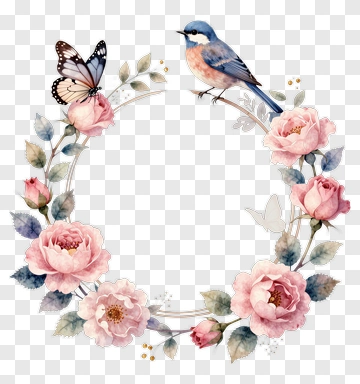Bird Butterfly Roses Frame PNG