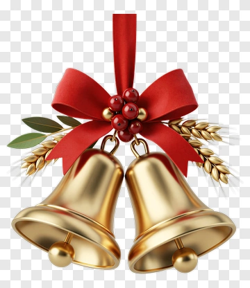 Golden Bells With Red Ribbon And Berries PNG