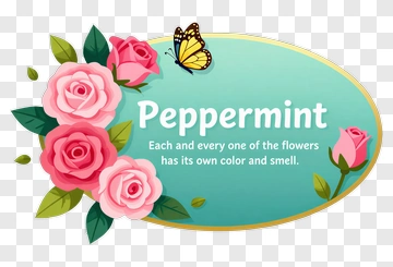 Roses And Butterfly With Peppermint Text PNG