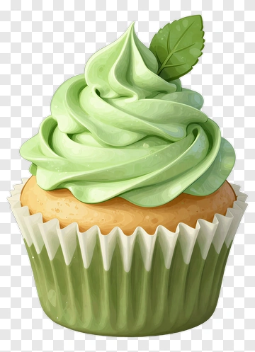 Green Cupcake With Mint Leaf PNG