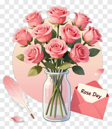 Bouquet Of Pink Roses With Envelope PNG