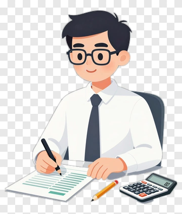 Cartoon Businessman Working At Desk PNG