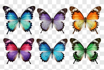 Six Colorful Butterflies Arranged In A Grid PNG