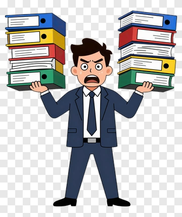 Man Holding Heavy Folder Stacks PNG