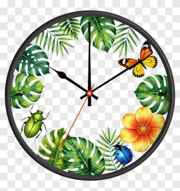 Tropical Wall Clock With Butterflies And Insects PNG