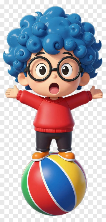 Child With Curly Hair Balancing On Beach Ball PNG