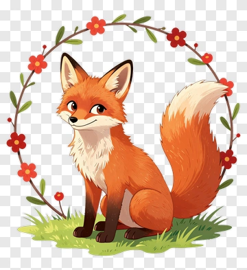 Cute Fox In Flower Wreath PNG
