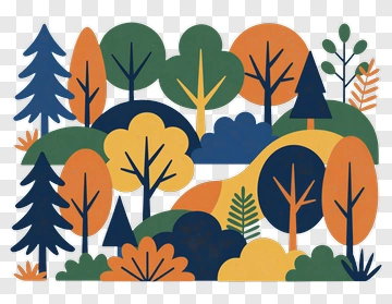 Flat Forest Landscape With Colorful Trees PNG