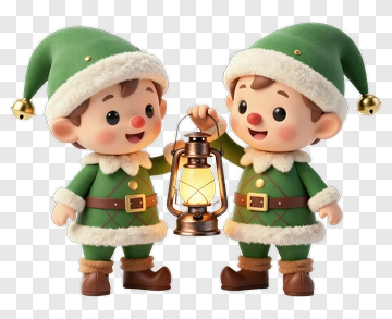 Two Elves Holding A Lantern PNG