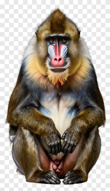 Mandrill With Striking Facial Colors PNG