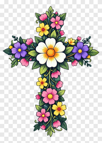 Flower Cross With Colorful Blooms PNG