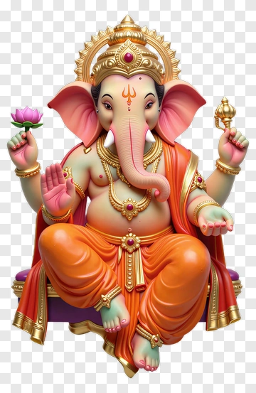 Ganesha Statue With Lotus And Trident PNG