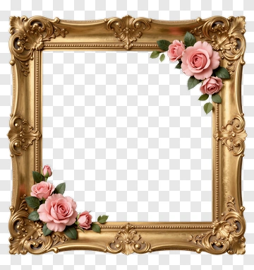 Gold Ornate Frame With Pink Roses PNG