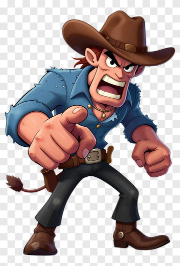 Angry Cartoon Cowboy Pointing PNG