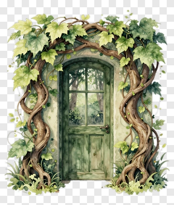Green Door Surrounded By Ivy PNG