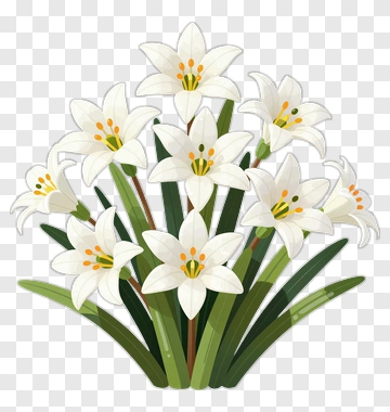 White Lily Bouquet With Green Leaves PNG