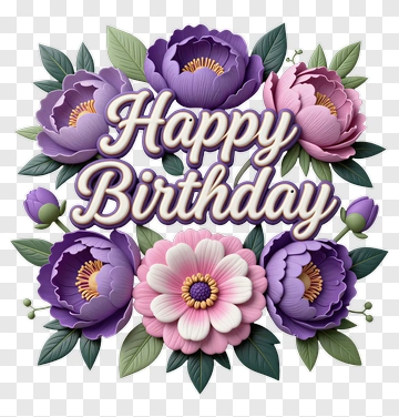 Happy Birthday With Floral Design PNG