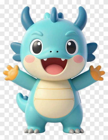 Cute Blue Dragon Toy Character PNG