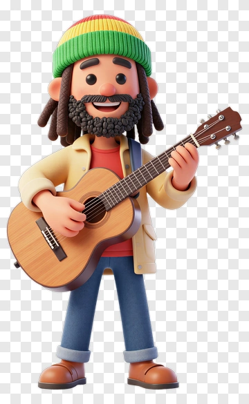 Cartoon Rasta Guitar Player PNG