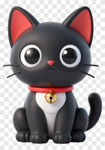 Black Cat With Red Ears And Collar PNG