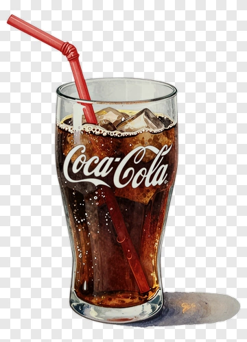 Coca-Cola In A Glass With Ice And Straw PNG
