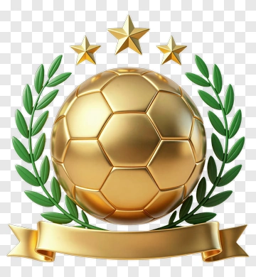 Golden Soccer Ball Emblem With Stars And Laurel Wreath PNG